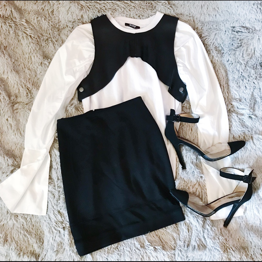 Black Mini Pencil Skirt w/ Mesh Strip
